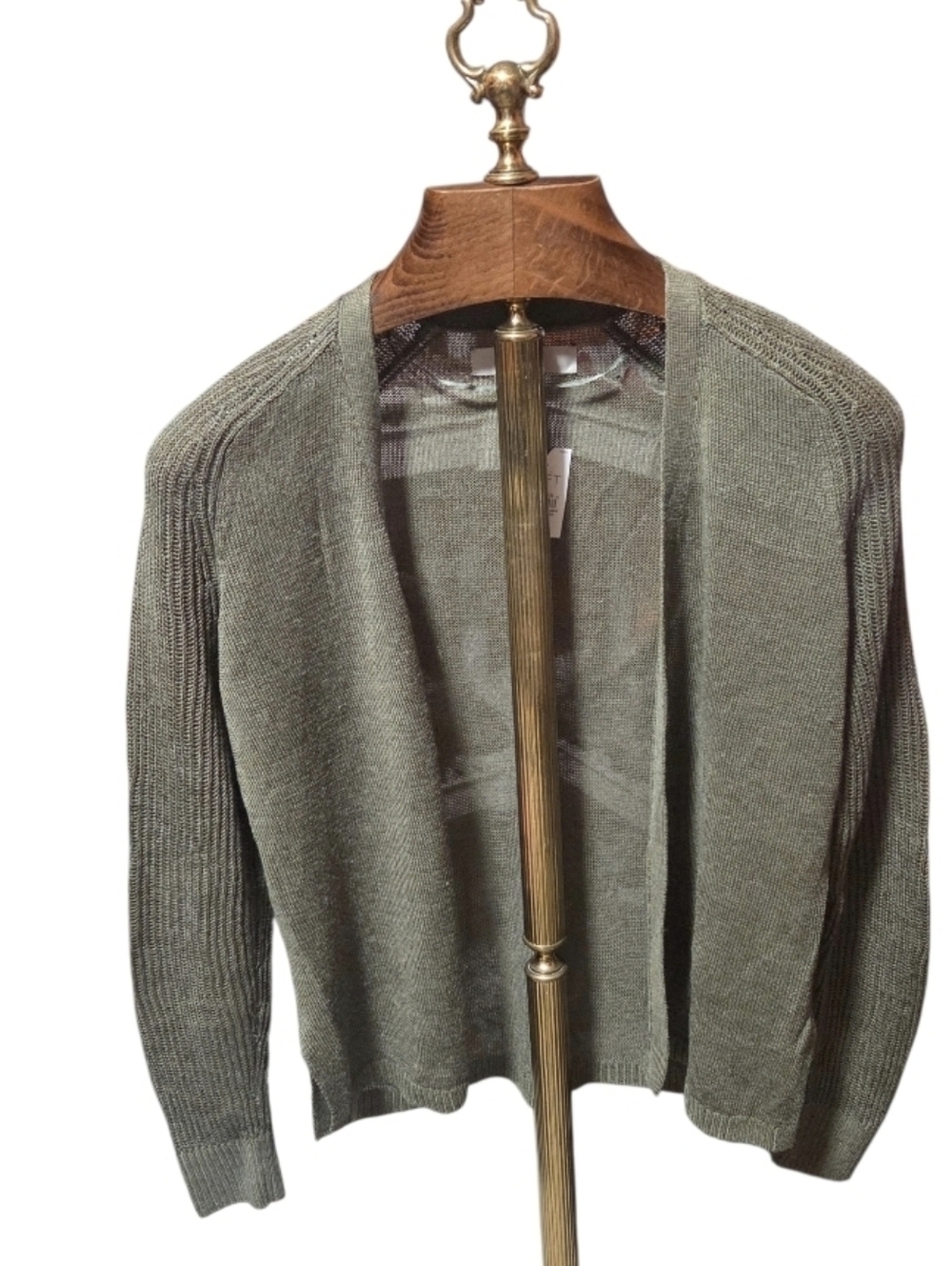 Ann Taylor Loft Linen Blend Lightweight Open Front Green Cardigan Size Small New